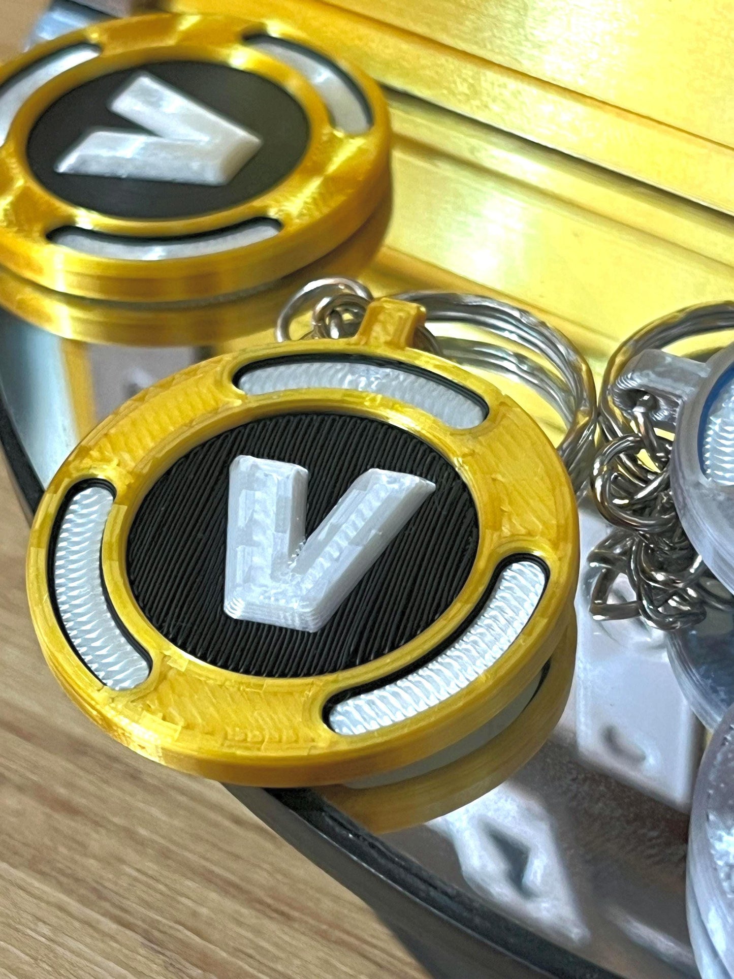 Fortnite shiny double sided V-Buck coin keychain Blue, Gold or Pink