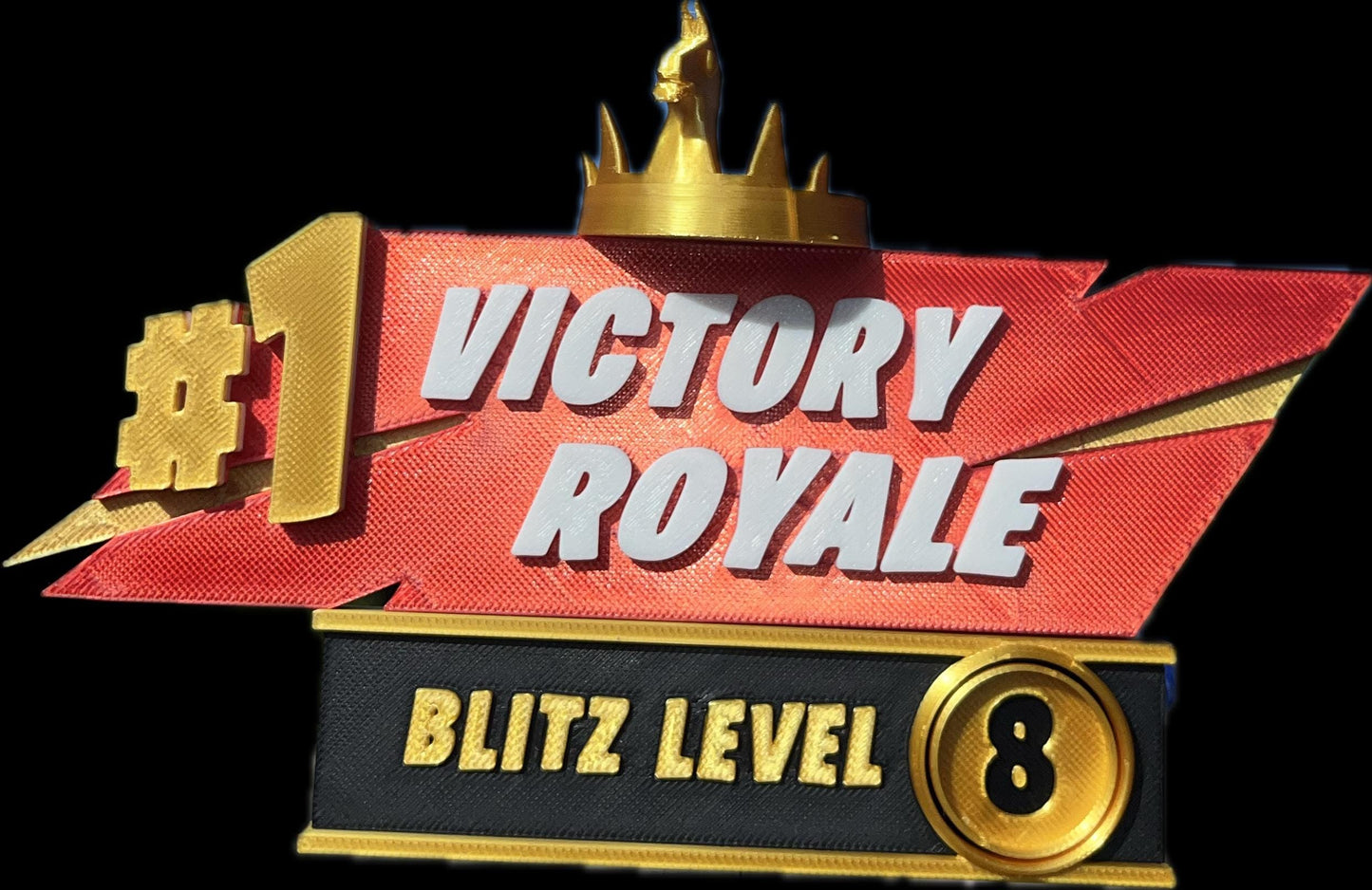 Personalised Fortnight Blitz Victory Royale 3D sign with removable stick and base options.