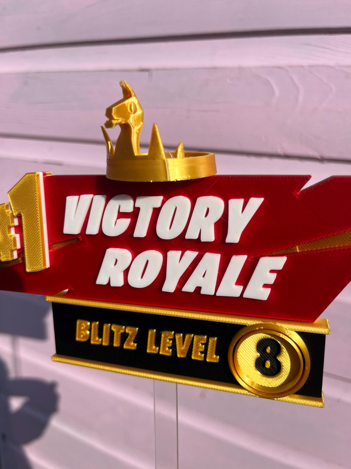 Personalised Fortnight Blitz Victory Royale 3D sign with removable stick and base options.