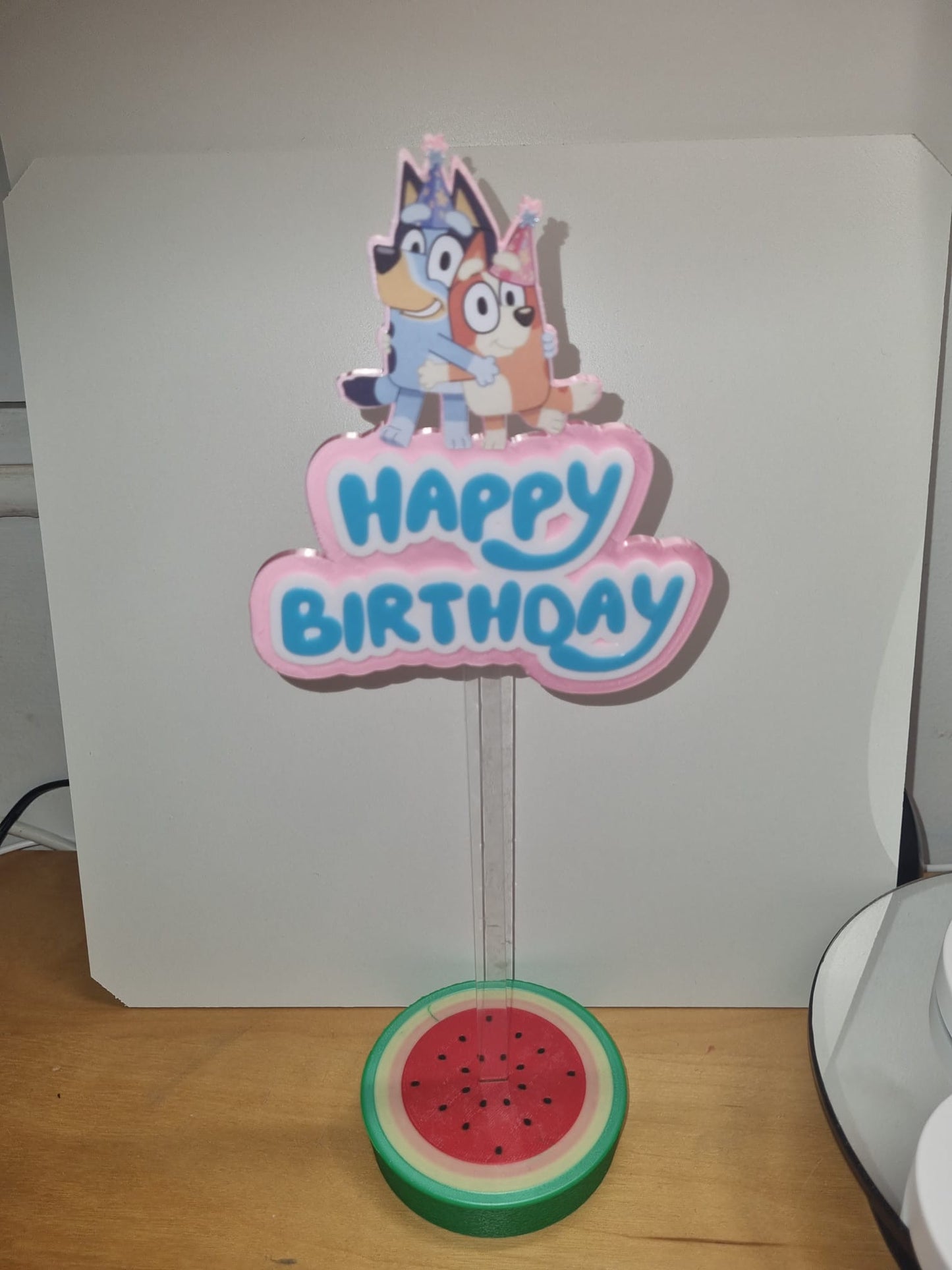 Bluey 3D sign or cake topper with removable stick and base options