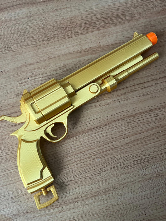 New Season Midas Gun Mammoth Pistol in stunning gold from Loading screen  -  perfect for gamers. Fortnight. UK shop.