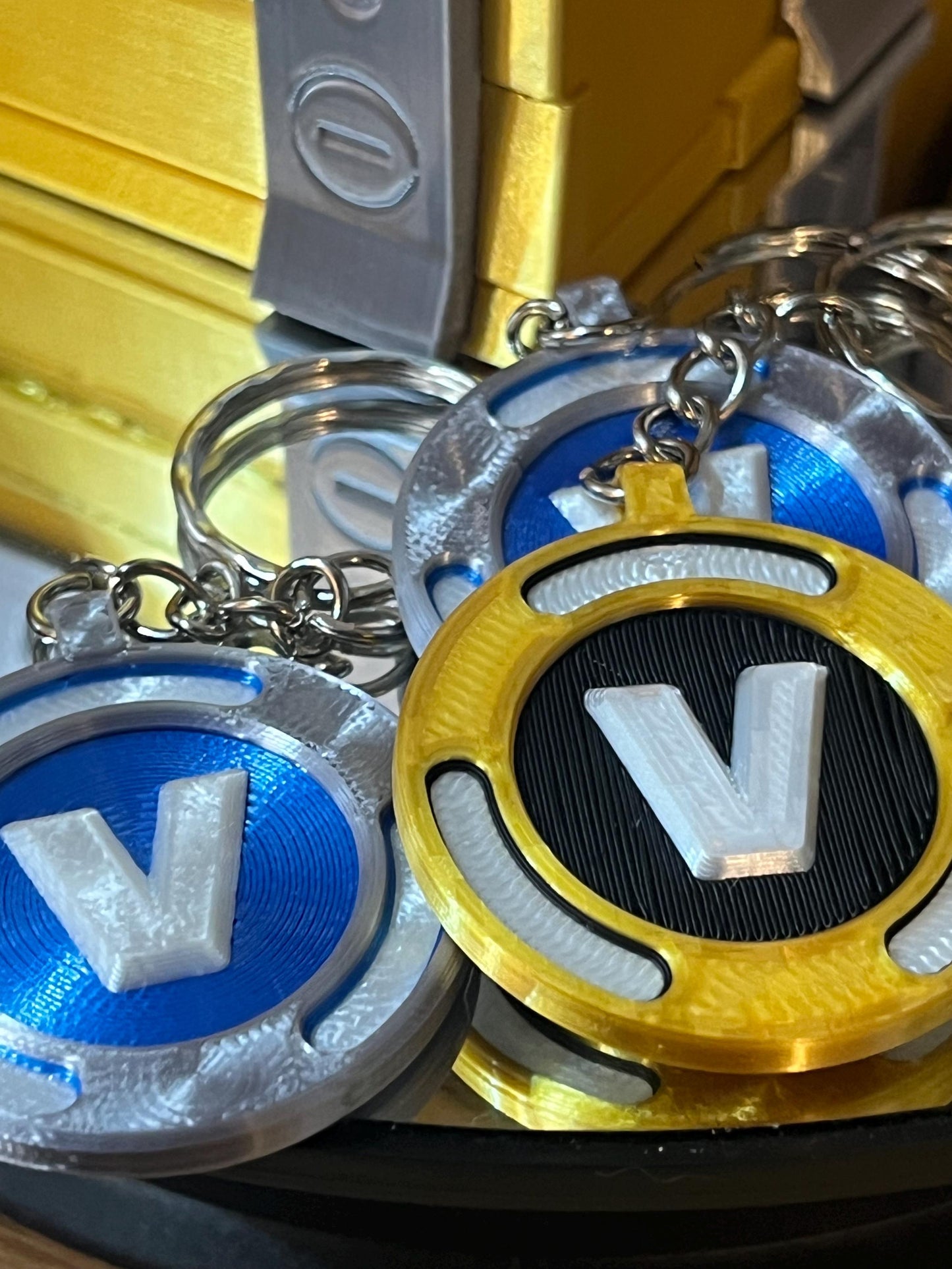 Fortnite shiny double sided V-Buck coin keychain Blue, Gold or Pink