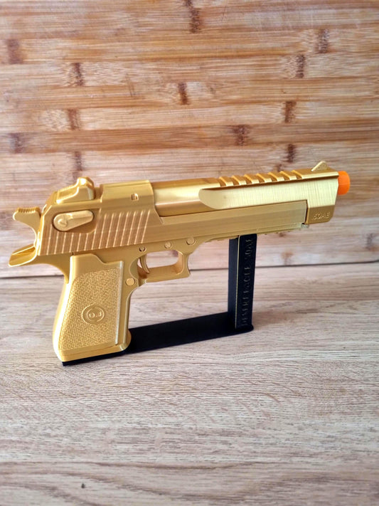Desert Eagle prop gun with detachable base -  perfect for gamers. Deadpool, Available in Gold or Gold/Black. UK shop.