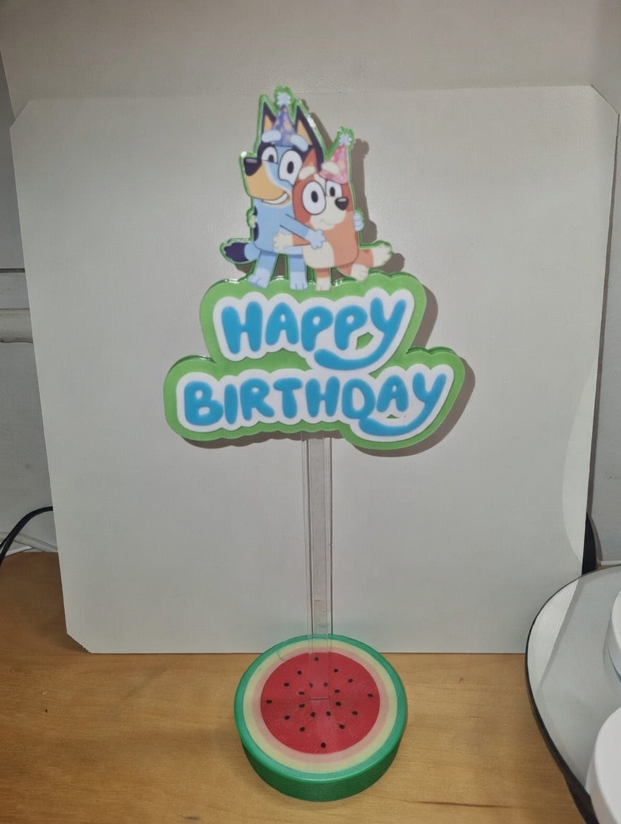 Bluey 3D sign or cake topper with removable stick and base options