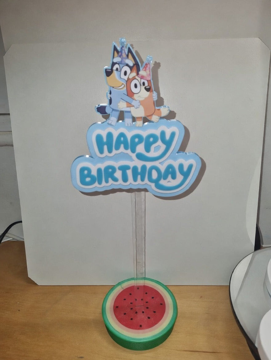 Bluey 3D sign or cake topper with removable stick and base options
