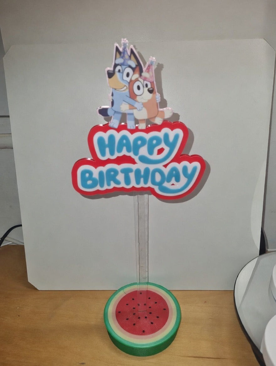 Bluey 3D sign or cake topper with removable stick and base options