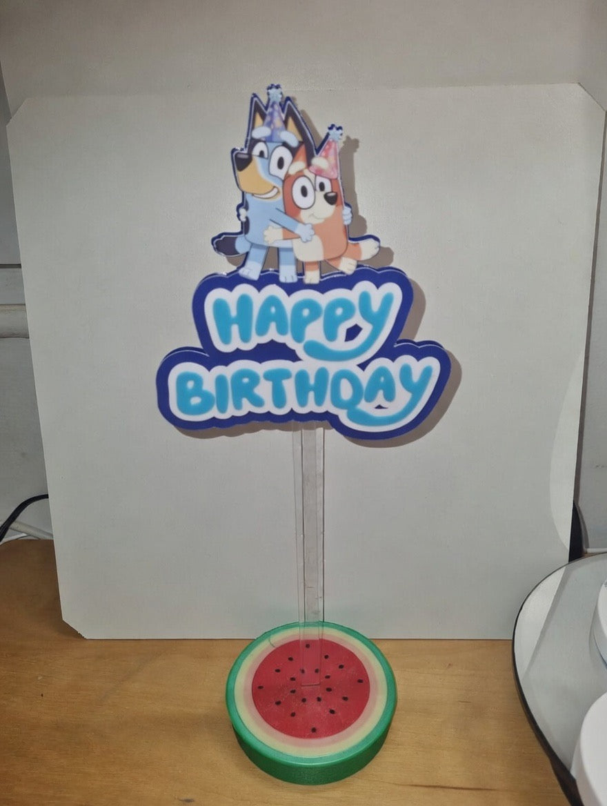 Bluey 3D sign or cake topper with removable stick and base options