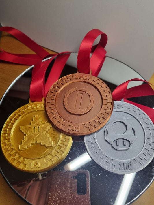 Mario Kart Medals x3 - Gold, Silver and Bronze, 1st, 2nd, 3rd