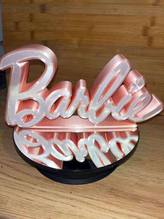 Customisable Silk shine Barbie improvised (Dollie font) Name Sign banner 25cm long. UK seller.