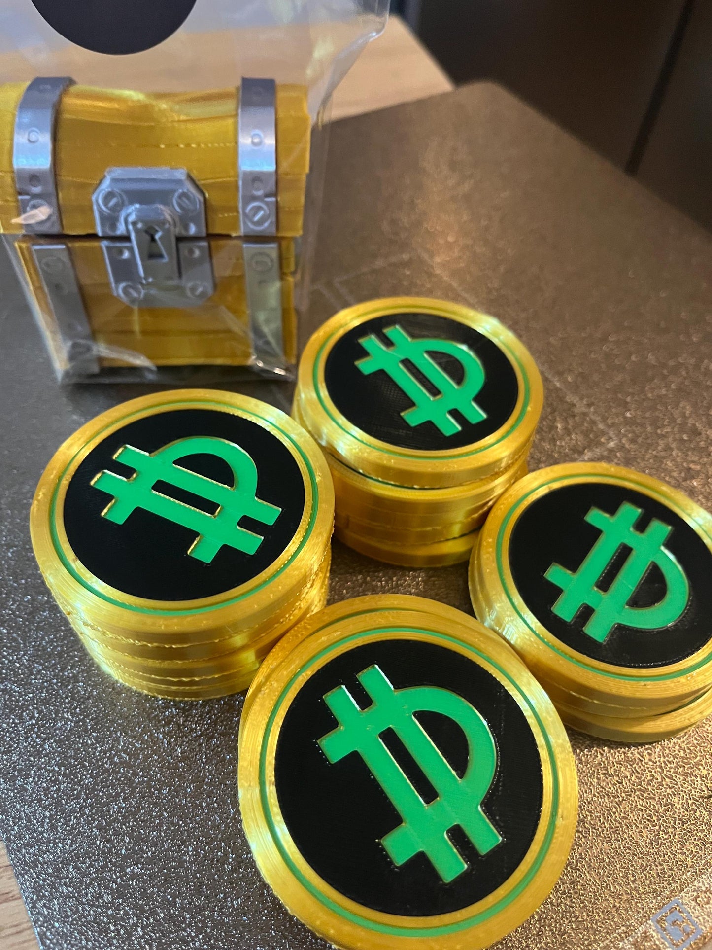 Fortnite double sided shiny V-Buck coin in Blue, Pink, Gold or Glow in the Dark vbuck.