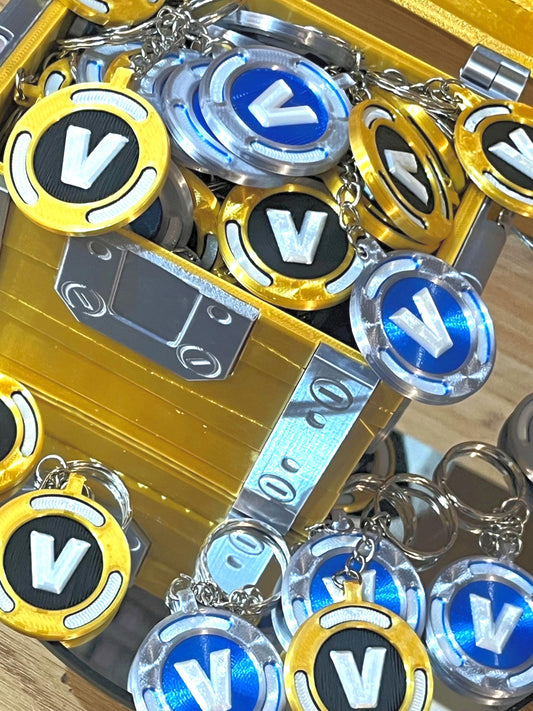 Fortnite shiny double sided V-Buck coin keychain Blue, Gold or Pink