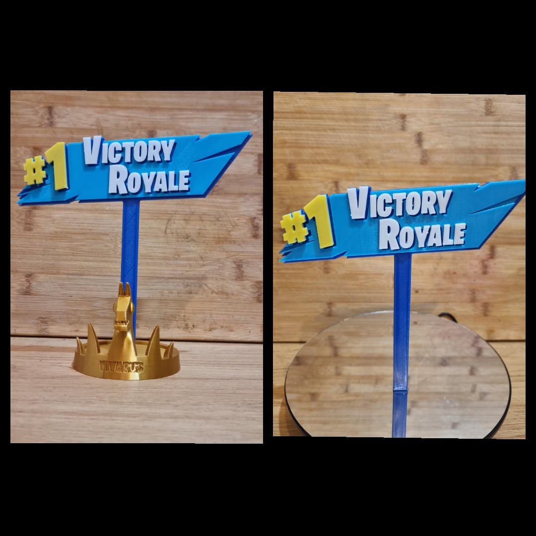 Fortnight Victory Royale 3D sign and cake topper with base - 100% FDA food safe - gamers birthday