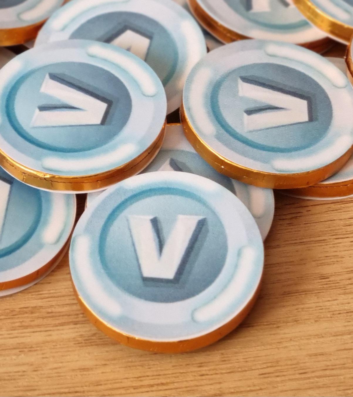 Stunning vbuck Fortnight Double sided chocolate coins . UK seller
