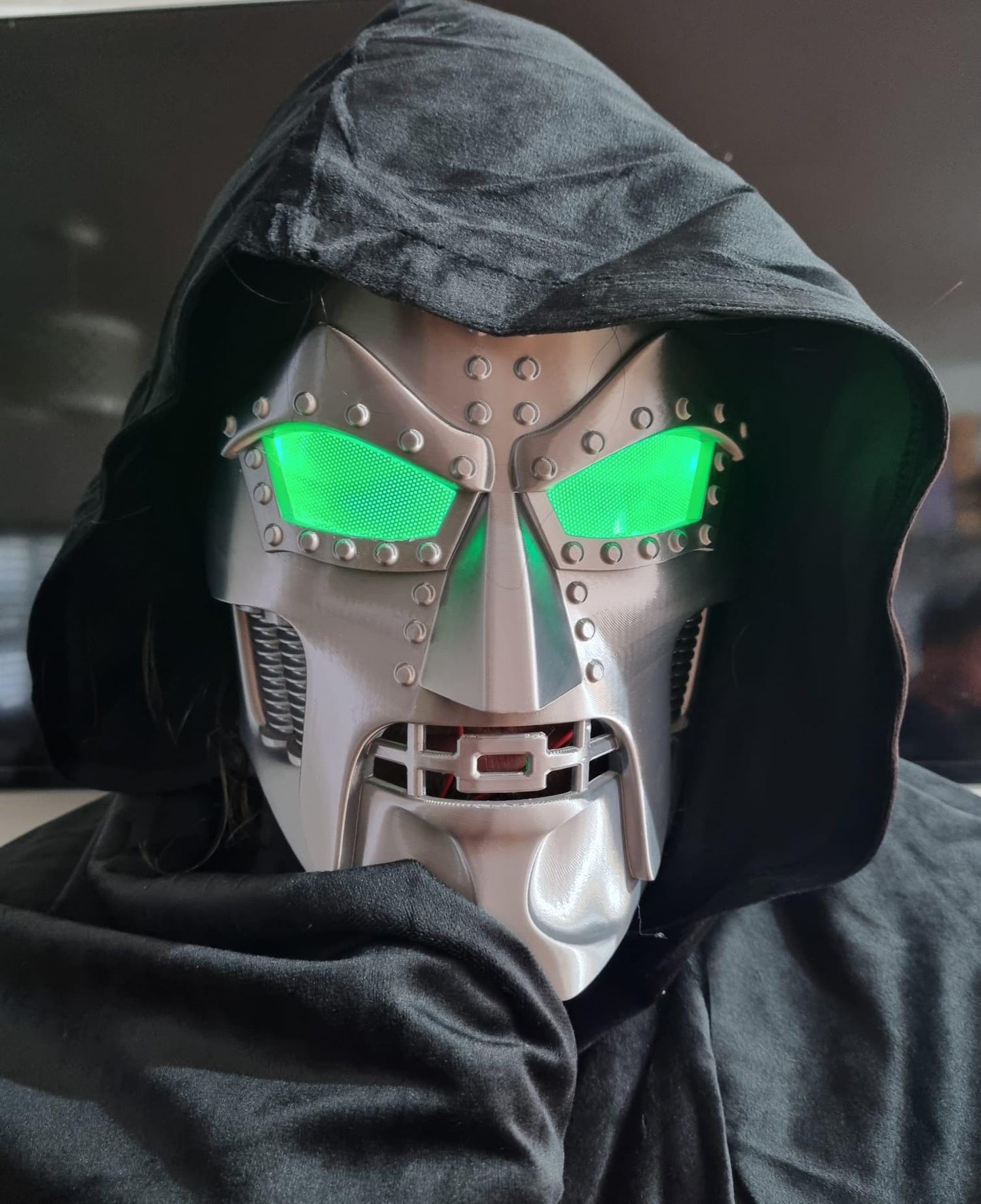 Dr Doom Mask with LED light eyes and twist tightening head strap