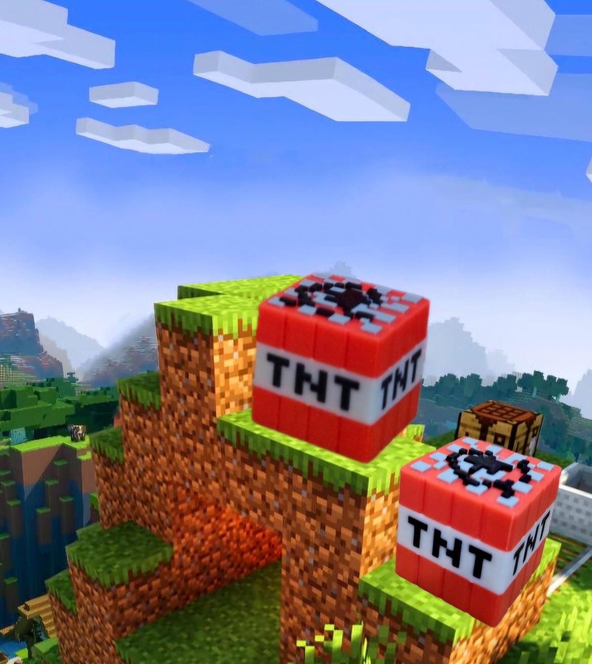 2 x Minecraft Grass solid blocks 40mm. Cake topper or ornament