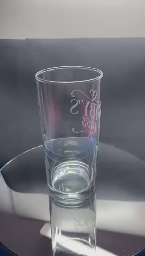Personalised etched drinking glasses.